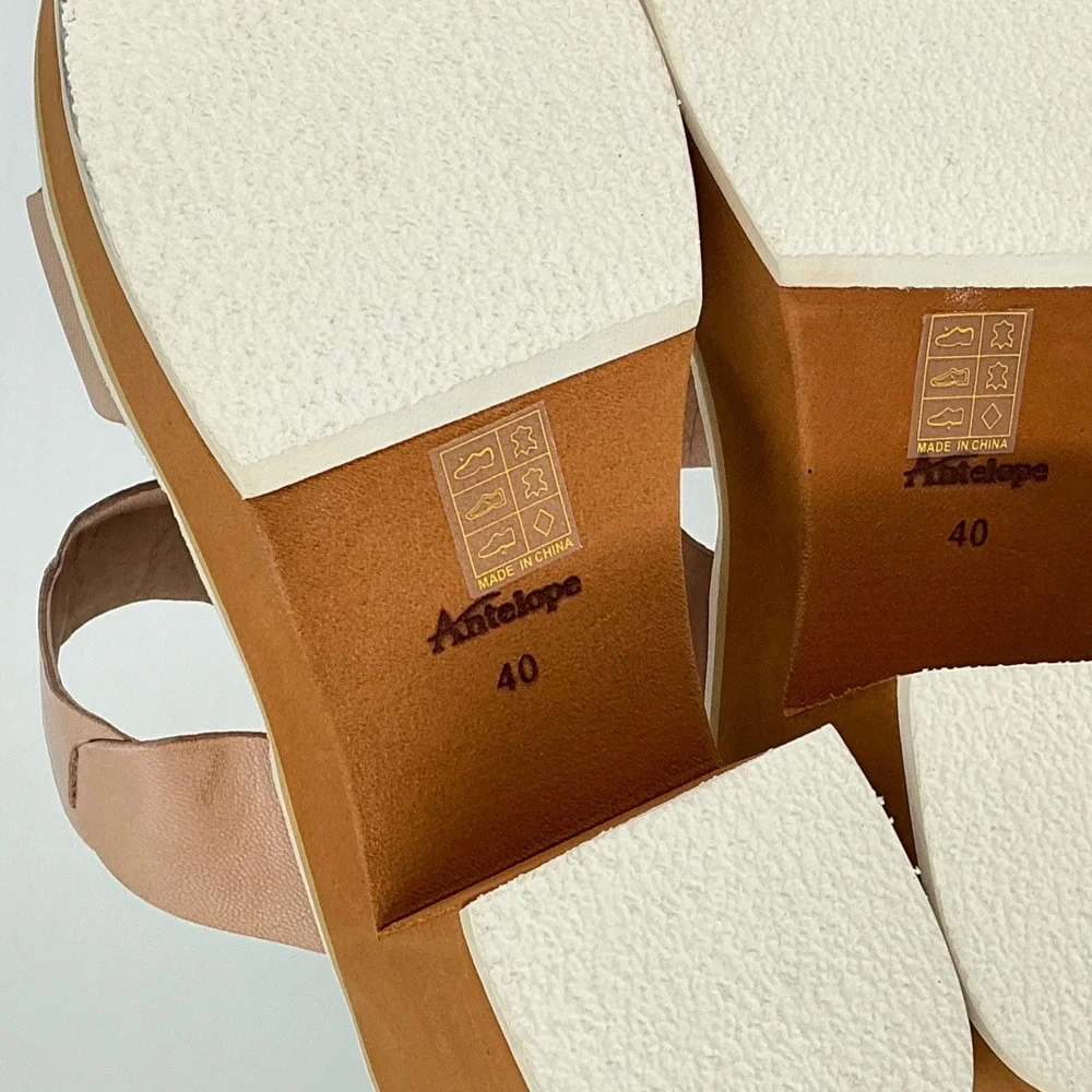 Antelope Size 40 US 9-9.5 Tan Nude Leather Chunky Platform Slide Sandal NEW $189
